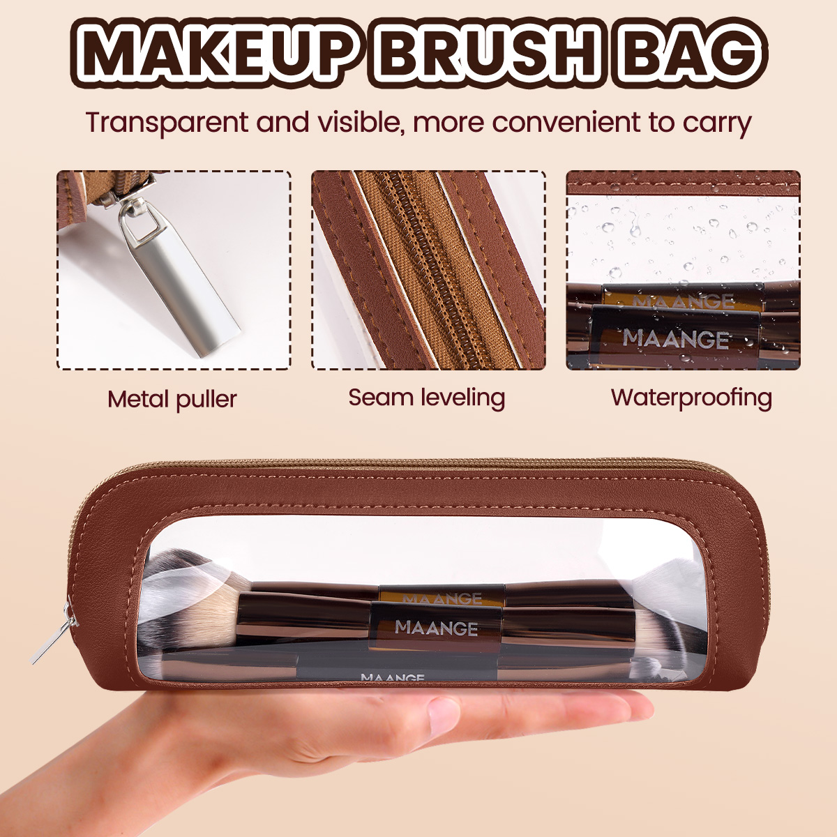 MAANGE 13 Pcs Foundation Makeup Brush Set With Bag, Make up Brushes, Double-End Multi Functional Makeup Brushes , Professional Face Brush Set Tools For Liquid Powder Concealer Cream Blush (Coffee) - 图片 8
