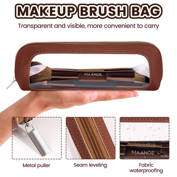 MAANGE 7 PCS Foundation Makeup Brush Set With Bag, Make up Brushes, Eyeshadow Concealer Brush, Double-ended Foundation Contour Powder Blush, Professional Face brush Set Tools For Liquid,Cream (Brown)