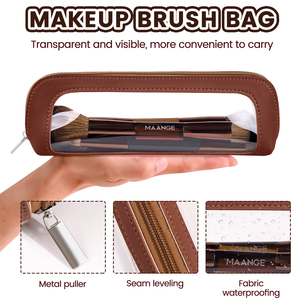 MAANGE 7 PCS Foundation Makeup Brush Set With Bag, Make up Brushes, Eyeshadow Concealer Brush, Double-ended Foundation Contour Powder Blush, Professional Face brush Set Tools For Liquid,Cream (Brown) - 图片 7