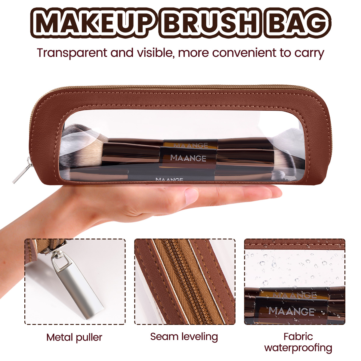 MAANGE 7 PCS Foundation Makeup Brush Set With Bag, Make up Brushes, Eyeshadow Concealer Brush, Double-ended Foundation Contour Powder Blush, Professional Face brush Set Tools For Liquid,Cream(Apricot) - 图片 7