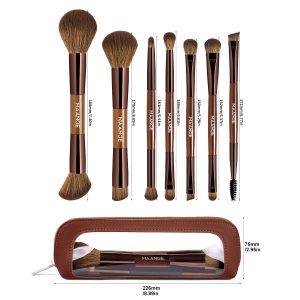 MAANGE 7 PCS Foundation Makeup Brush Set With Bag, Make up Brushes, Eyeshadow Concealer Brush, Double-ended Foundation Contour Powder Blush, Professional Face brush Set Tools For Liquid,Cream (Brown) - 图片 9