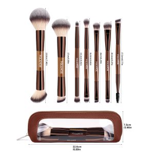 MAANGE 7 PCS Foundation Makeup Brush Set With Bag, Make up Brushes, Eyeshadow Concealer Brush, Double-ended Foundation Contour Powder Blush, Professional Face brush Set Tools For Liquid,Cream(Apricot) - 图片 8