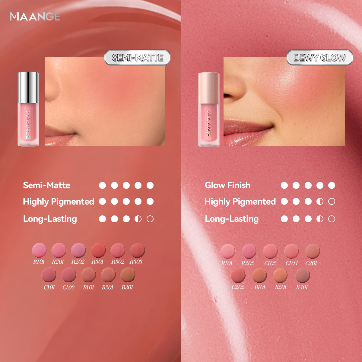 MAANGE Liquid Blush Lightweight Matte Finish Soft-focus Effect Silky Smooth Blending Highly Pigmented Facial Liquid Blush - 图片 4