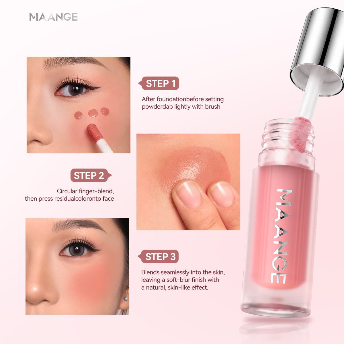 MAANGE Liquid Blush Lightweight Matte Finish Soft-focus Effect Silky Smooth Blending Highly Pigmented Facial Liquid Blush - 图片 9