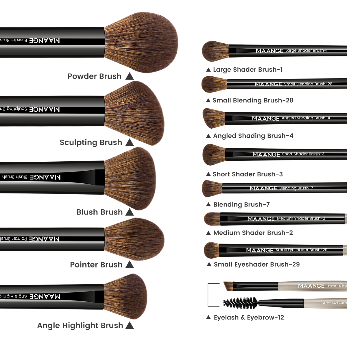 MAANGE Wholesale 19pcs  Makeup Brush Set 2pcs Powder Puff Face Brush Eyeshadow Brush Professional Makeup Brush Set - 图片 5