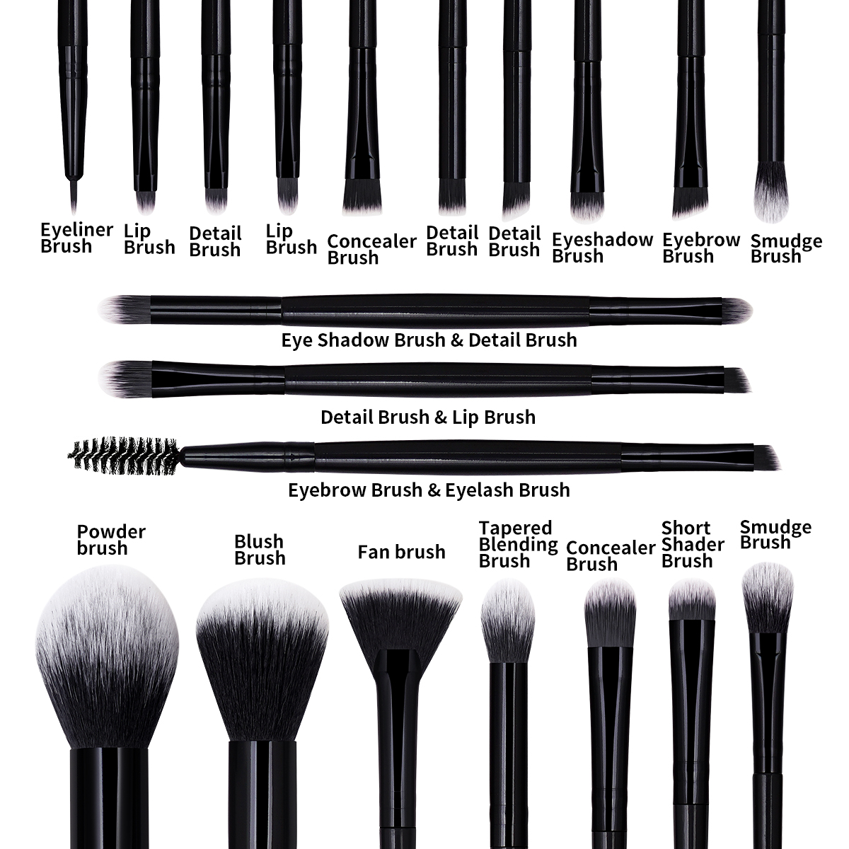MAANGE 20pcs Makeup Brushes Kits Cosmetic Black Private Label Foundation Blush Contouring Eyeshadow Brush Makeup Brush Kit - 图片 6