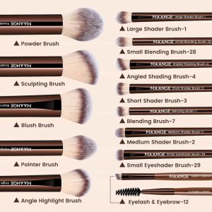 MAANGE Wholesale Professional 13pcs  Makeup Brushes 2pcs Powder Puff Foundation Contouring Eyeshadow Brush Facial  Makeup Brush - 图片 6