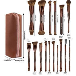 MAANGE Wholesale New Arrival  16pcs Double-ended Brush Eye Shadow Loose Powder Foundation Liquid  Professional Makeup Brush Set - 图片 3