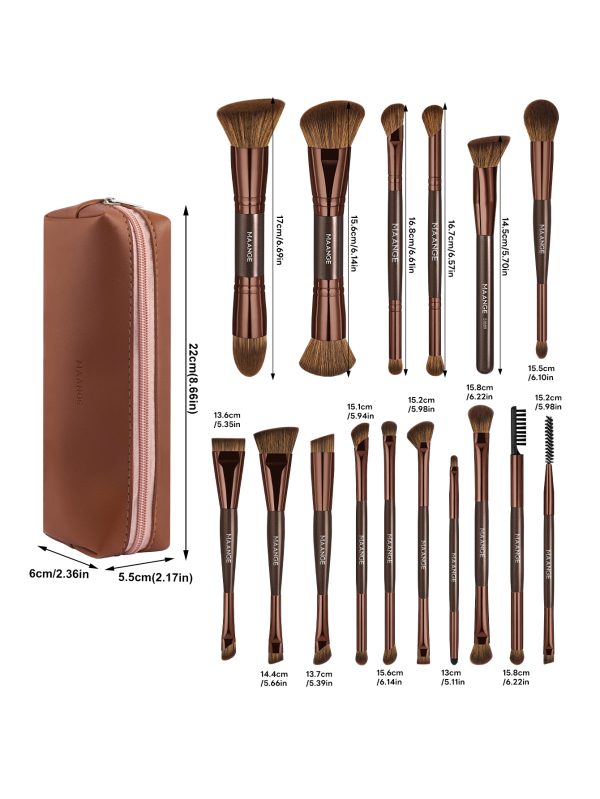 MAANGE Wholesale New Arrival 16pcs Double-ended Brush Eye Shadow Loose Powder Foundation Liquid Professional Makeup Brush Set