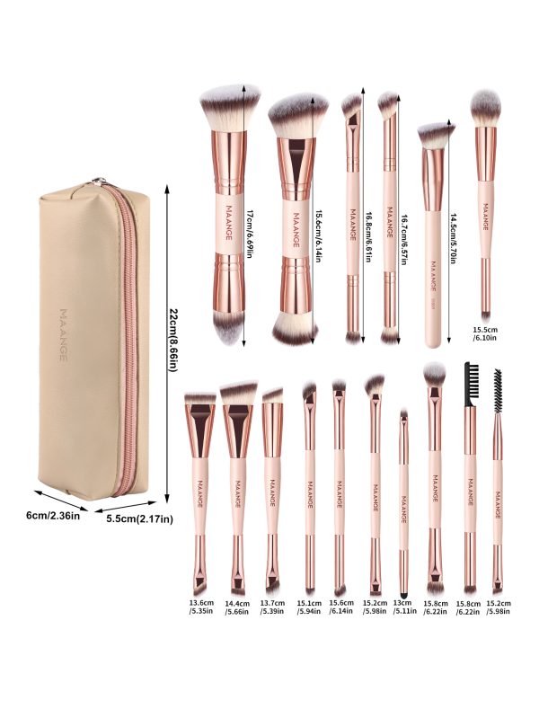 MAANGE Wholesale Custom OEM&ODM 16pcs Double-ended Brush EyeShadow Loose Powder Foundation Professional Makeup Brush Set