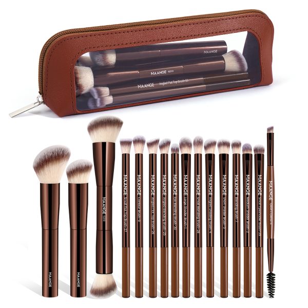 MAANGE Professional Wholesale 16pcs Double-ended Brush Eye Shadow Loose Powder Foundation Liquid Private Label Makeup Brush Set