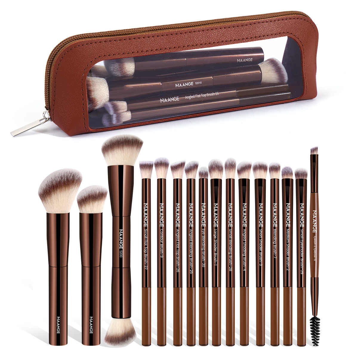 MAANGE Professional Wholesale 16pcs Double-ended Brush Eye Shadow Loose Powder Foundation Liquid Private Label Makeup Brush Set - 图片 1