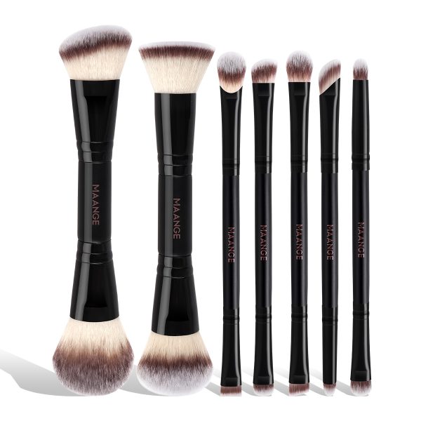 MAANGE Professional 7pcs Double-ended Makeup Brush Set Loose Powder Eyeshadow Foundation Facial Brush Makeup Brush