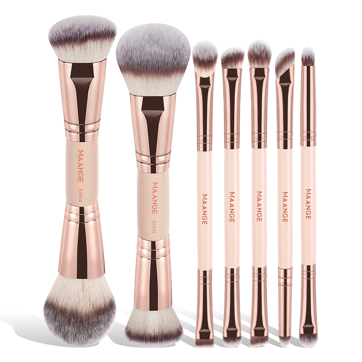 MAANGE Professional 7pcs Double-ended Makeup Brush Set Wood Handle Loose Powder Eyes Foundation Facial  Brush  Makeup Tools - 图片 1