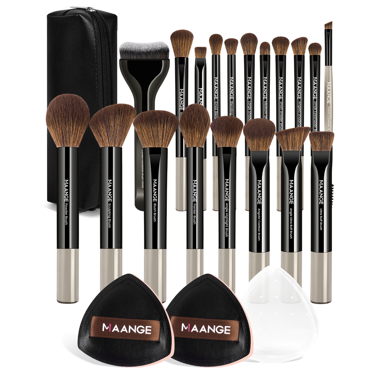 MAANGE Wholesale 19pcs  Makeup Brush Set 2pcs Powder Puff Face Brush Eyeshadow Brush Professional Makeup Brush Set - 图片 1