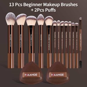 MAANGE Wholesale Professional 13pcs  Makeup Brushes 2pcs Powder Puff Foundation Contouring Eyeshadow Brush Facial  Makeup Brush