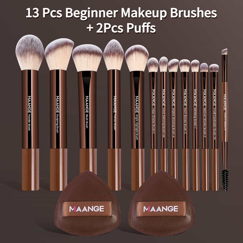 MAANGE Wholesale Professional 13pcs  Makeup Brushes 2pcs Powder Puff Foundation Contouring Eyeshadow Brush Facial  Makeup Brush - 图片 1