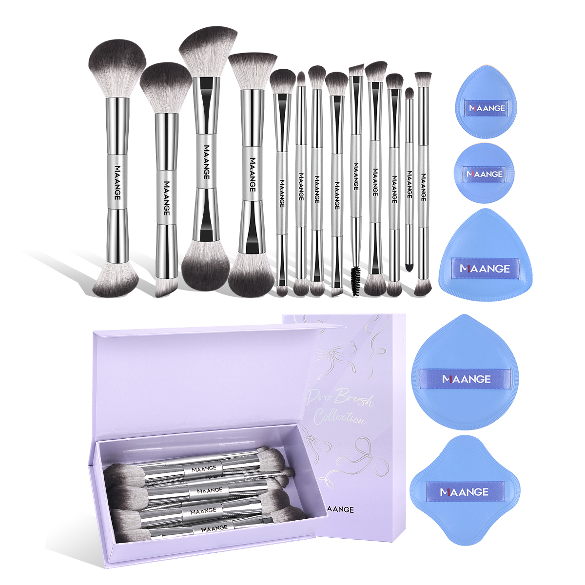 MAANGE Wholesale Professional 13pcs  Makeup Brushes 5PCS Powder Puff Foundation Blush Contouring Eyeshadow Brush Makeup Tools - 图片 1