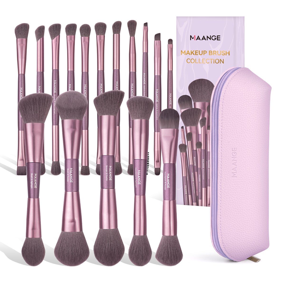 MAANGE New Arrival Luxury 16pcs Double-ended Brush Eye Shadow Loose Powder Foundation Liquid  Professional Makeup Brush Set - 图片 1
