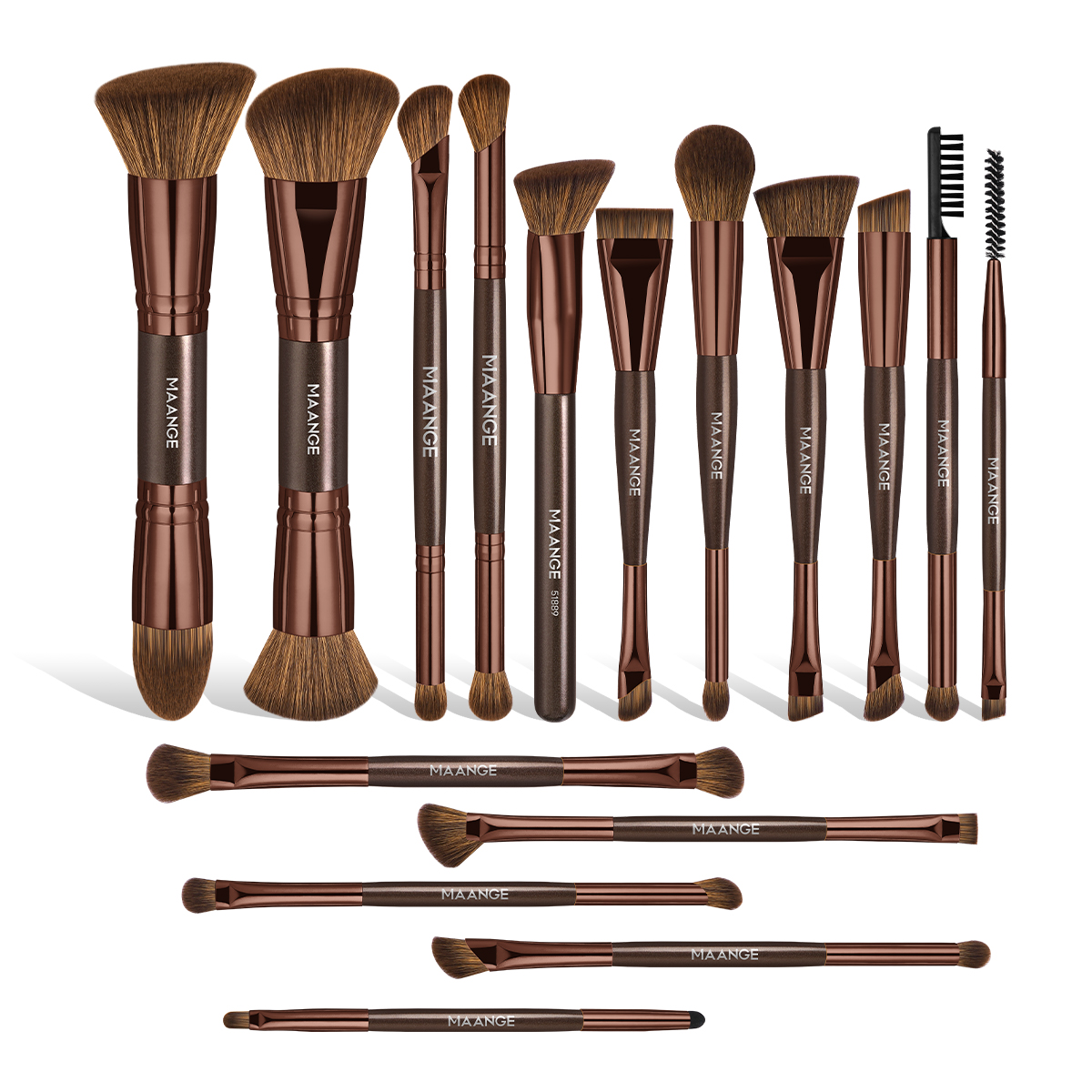 MAANGE Wholesale New Arrival  16pcs Double-ended Brush Eye Shadow Loose Powder Foundation Liquid  Professional Makeup Brush Set - 图片 1