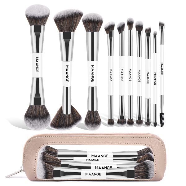 MAANGE Custom logo 10PCS Double-ended Professional Makeup Brushes Set Foundation Eyeshadow Powder Facial Makeup Brushes Set