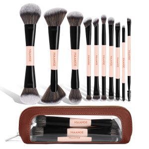 MAANGE Custom logo 10PCS Double-ended Professional Makeup Brushes Set Foundation Eyeshadow Powder  Wholesale Makeup Brushes Set