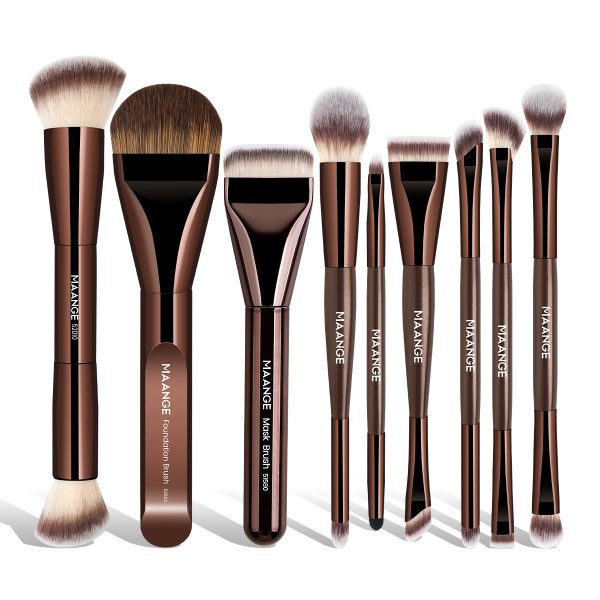 Maange Custom OEM&ODM Makeup Tool Kits 9pcs Double-ended Makeup Brush Foundation Concealer Blush Contouring Makeup Brush Set