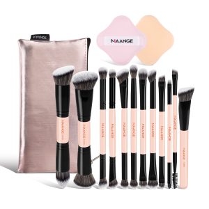 12PCS Double-ended Makeup Brushes Set 1 Powder Puff Professional Foundation Powder Blending Eye Makeup Brushes Set