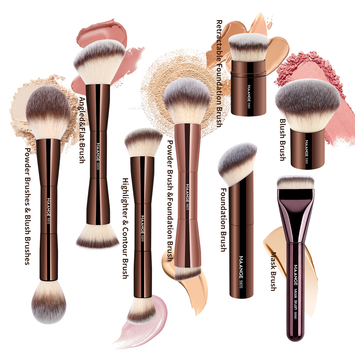 MAANGE Custom OEM&ODM  8PCS Facial  Brush Loose Powder Foundation Concealer Blush  Professional Makeup Brush Kit - 图片 9