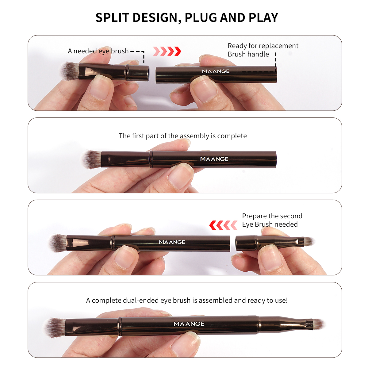 MAANGE New Arrival 6-in-1 Custom OEM&ODM 6-in-1 Single Makeup Brush 3PCS Powder Puff Professional  Eyeshadow Makeup Brush Set - 图片 3