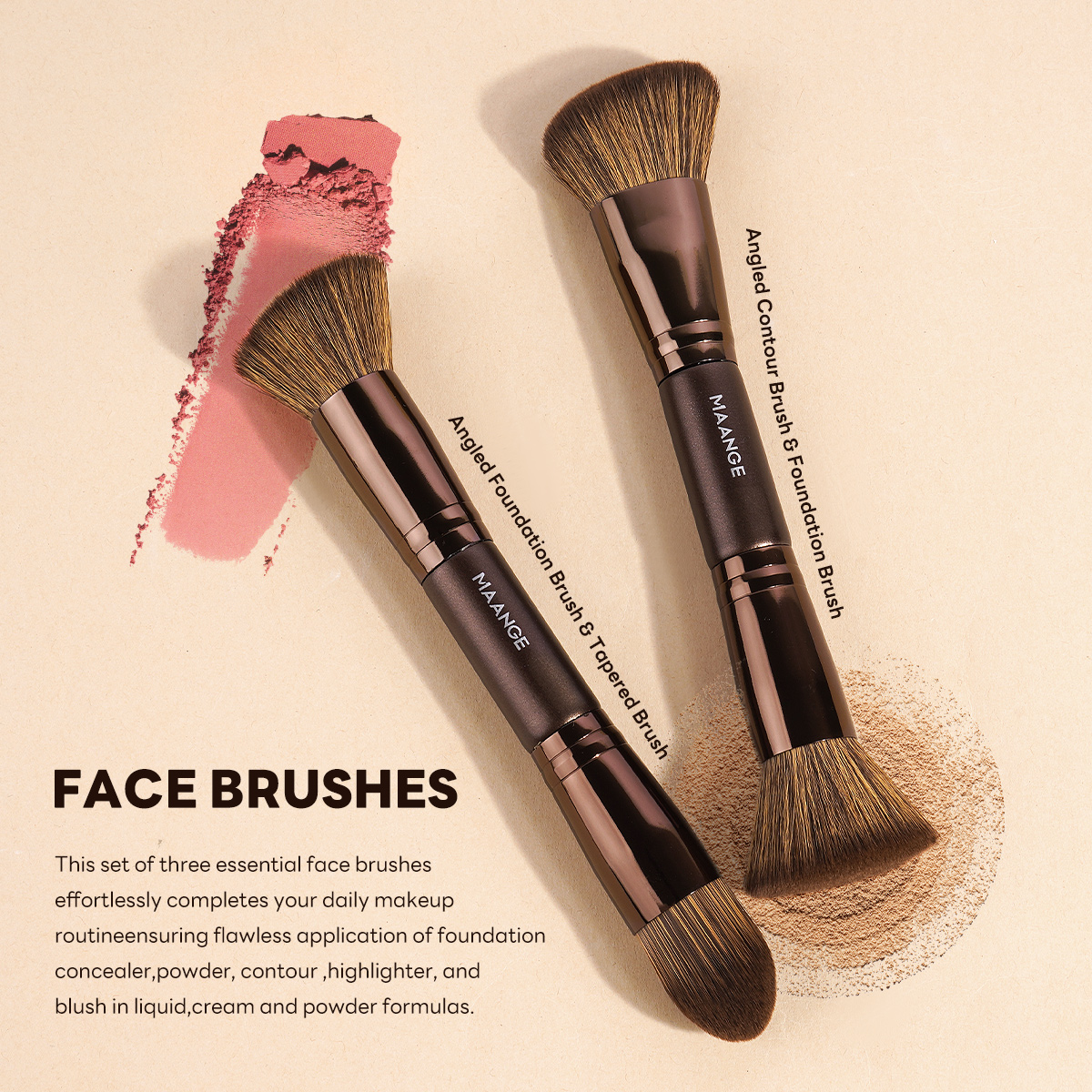 MAANGE Wholesale New Arrival  16pcs Double-ended Brush Eye Shadow Loose Powder Foundation Liquid  Professional Makeup Brush Set - 图片 6