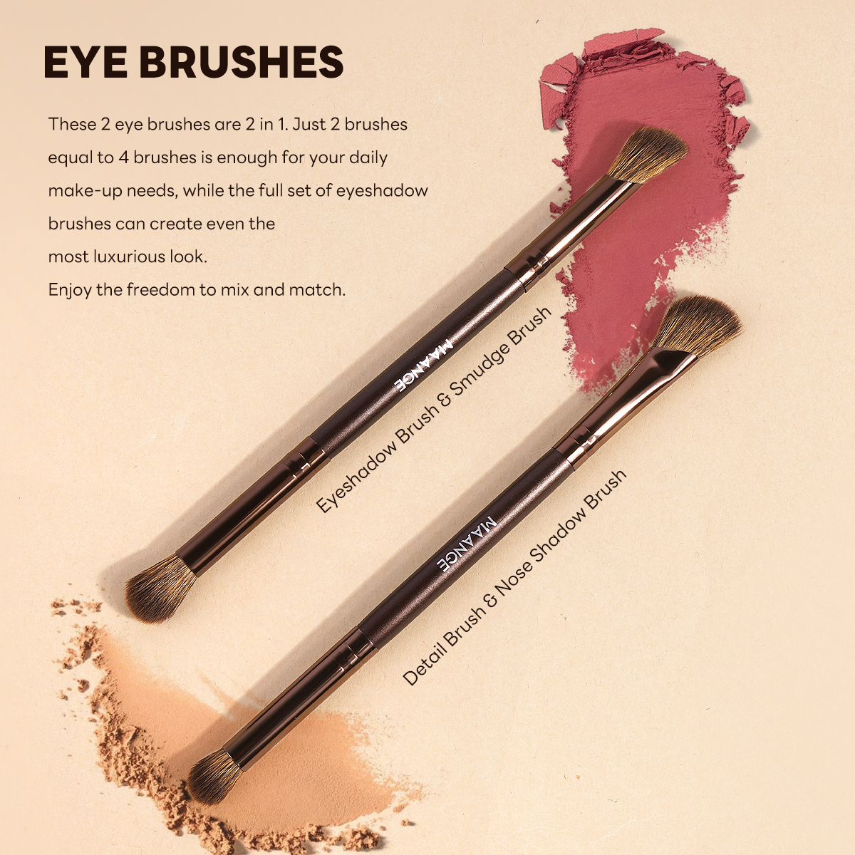 MAANGE Wholesale New Arrival  16pcs Double-ended Brush Eye Shadow Loose Powder Foundation Liquid  Professional Makeup Brush Set - 图片 5