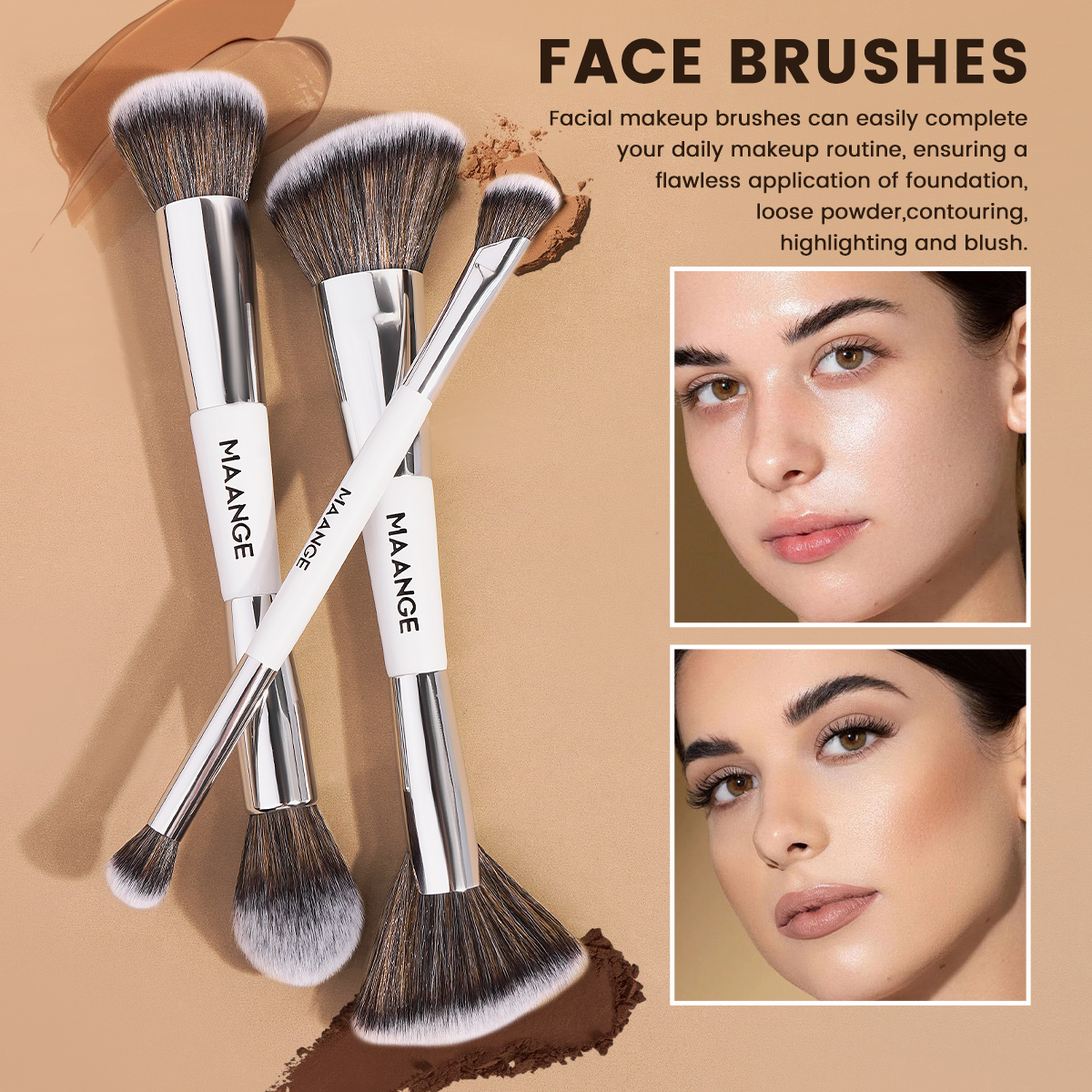 MAANGE Custom logo 10PCS Double-ended Professional Makeup Brushes Set Foundation Eyeshadow Powder  Facial Makeup Brushes Set - 图片 4