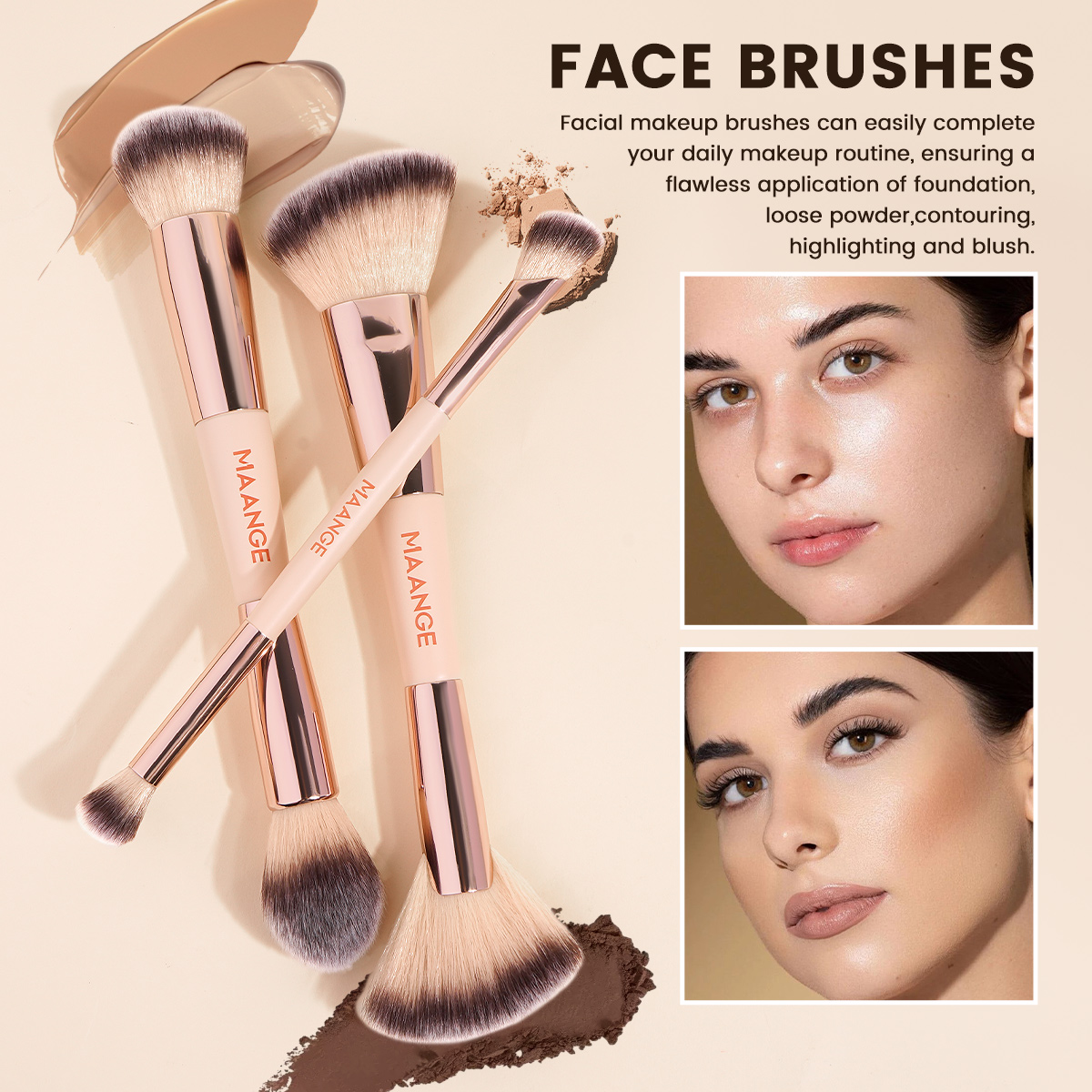 MAANGE Wholesale 10PCS Double-ended Professional Makeup Brushes Set Foundation Eyeshadow Blush Facial Makeup Brushes Kit - 图片 5