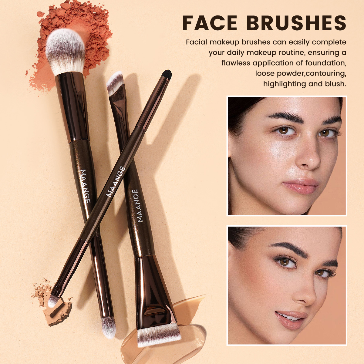 Maange Custom OEM&ODM Makeup Tool Kits 9pcs Double-ended Makeup Brush Foundation Concealer Blush Contouring Makeup Brush Set - 图片 6