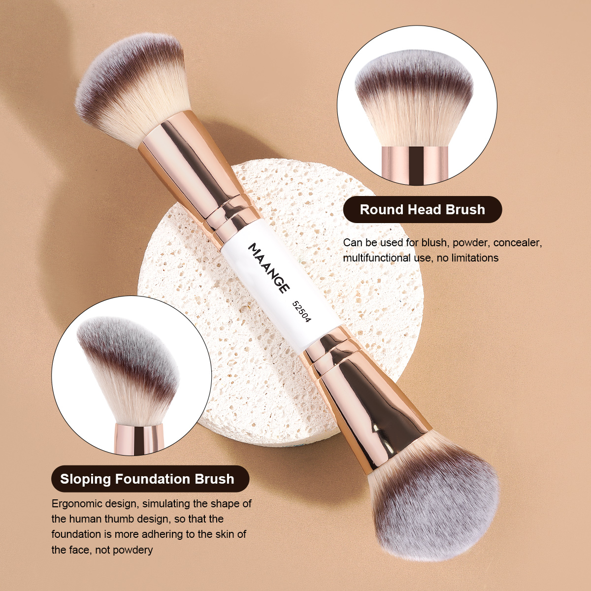 MAANGE Wholesale 2PCS Makeup Brush Foundation Loose Powder Contouring Private Label ODM&OEM Liquid/BB Cream Makeup Tools - 图片 6