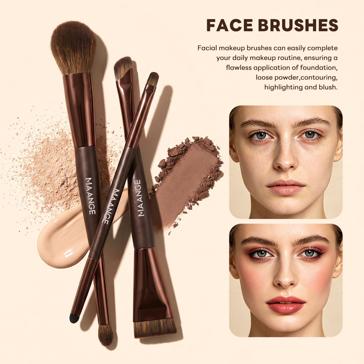 MAANGE Wholesale New Arrival  16pcs Double-ended Brush Eye Shadow Loose Powder Foundation Liquid  Professional Makeup Brush Set - 图片 8