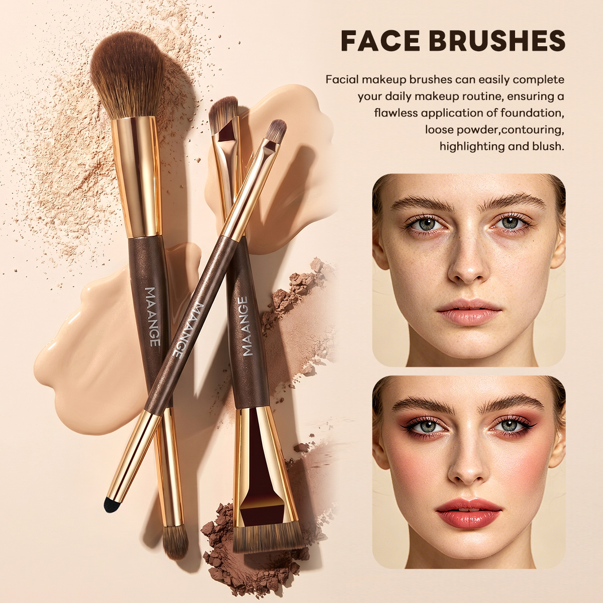 MAANGE Wholesale Custom Logo 11pcs Double-ended Makeup Brush Set Makeup Brush Tool Professinal Facial Makeup Brush Set - 图片 5