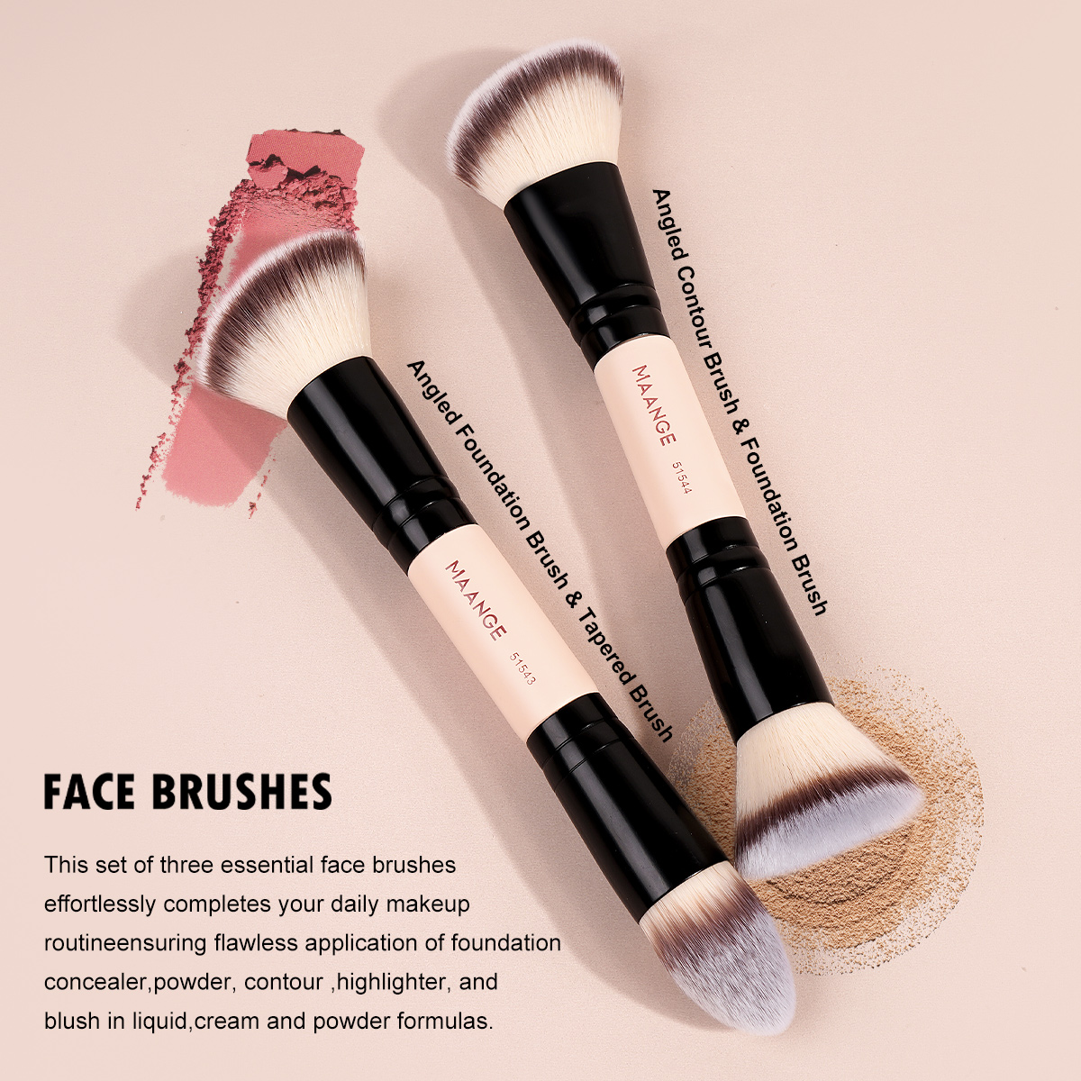 Maange Custom Professional 4pcs Makeup Brush Set  Natural Eyeshadow Foundation Loose Powder Wholesale Makeup Brushes Set - 图片 6