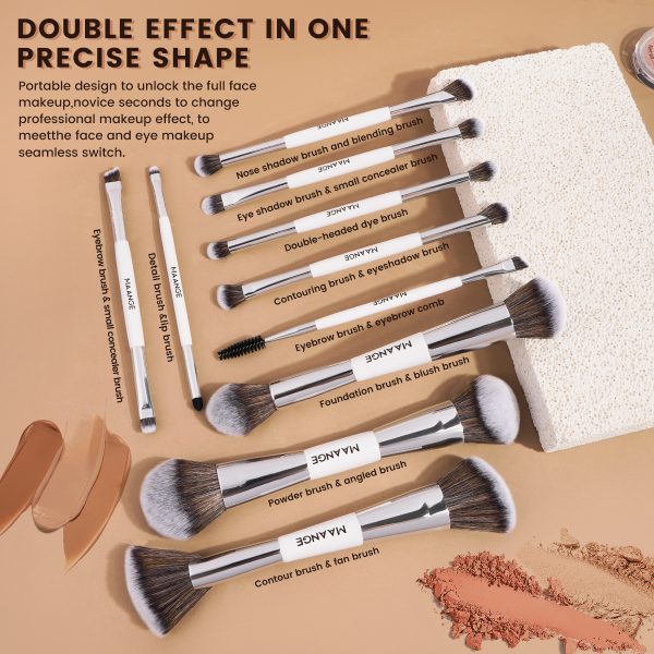 MAANGE Custom logo 10PCS Double-ended Professional Makeup Brushes Set Foundation Eyeshadow Powder Facial Makeup Brushes Set