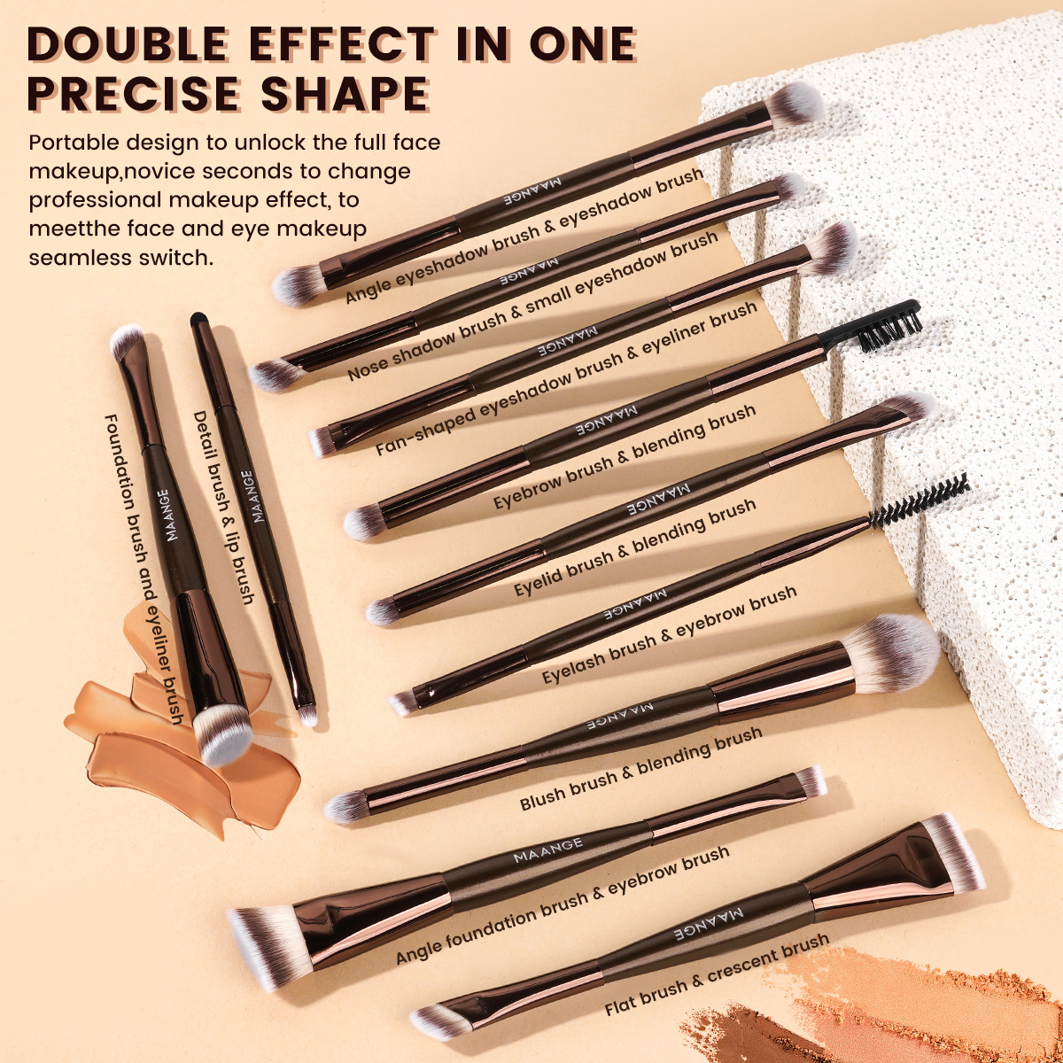 MAANGE Wholesale Custom Logo 11pcs Double-ended Makeup Brush Set Makeup Brush Tool Professinal Facial Makeup Brush Set - 图片 6
