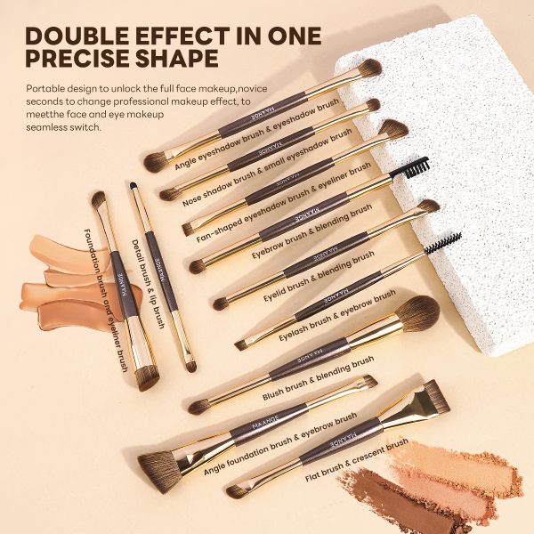 MAANGE Wholesale Custom Logo 11pcs Double-ended Makeup Brush Set Makeup Brush Tool Professinal Facial Makeup Brush Set