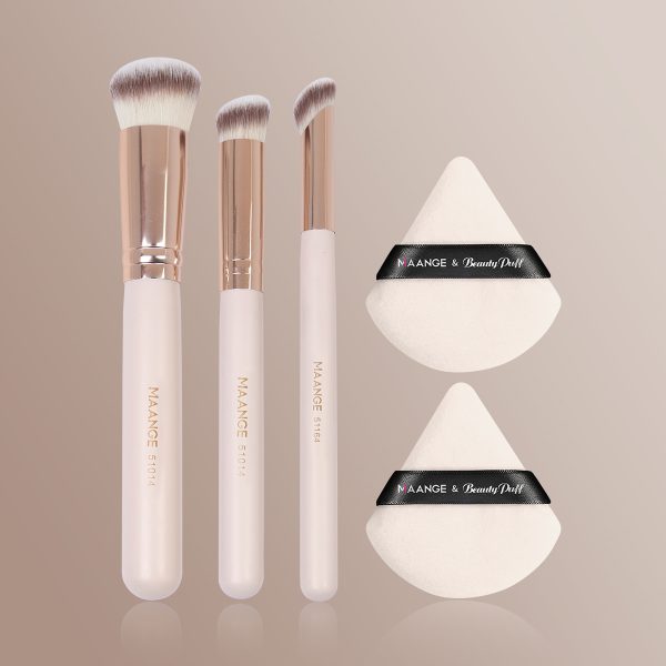 MAANGE 3pcs Professional Makeup Brush Foundation Powder Blush Face Beauty Tools 2PCS Powder Puff Makeup Brush Set