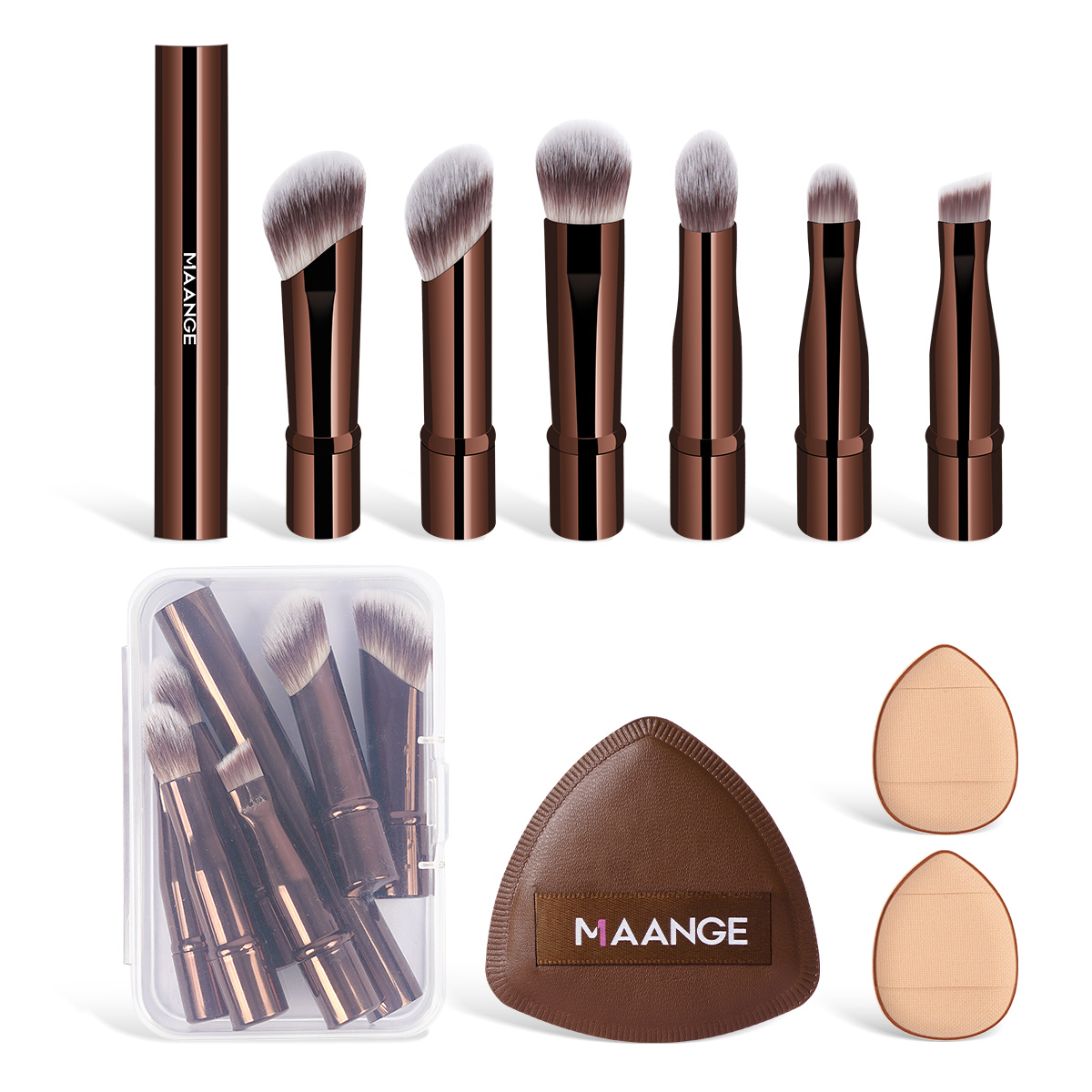 MAANGE New Arrival 6-in-1 Custom OEM&ODM 6-in-1 Single Makeup Brush 3PCS Powder Puff Professional  Eyeshadow Makeup Brush Set - 图片 1