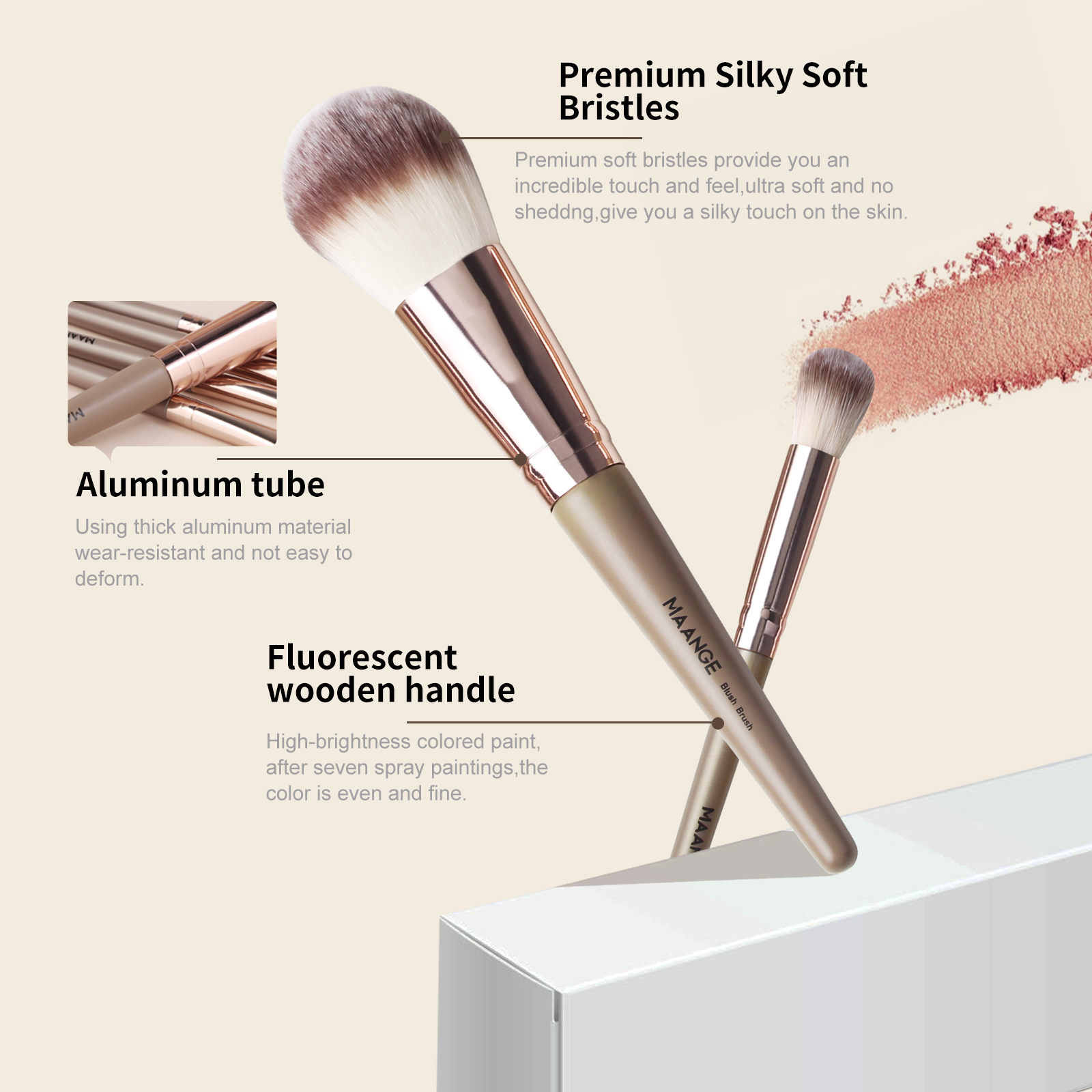 MAANGE 15PCS Cosmetics Brushes Brush Cleaner Powder Puff  Customizable Makeup Tools Professional Makeup Brush Set - 图片 4