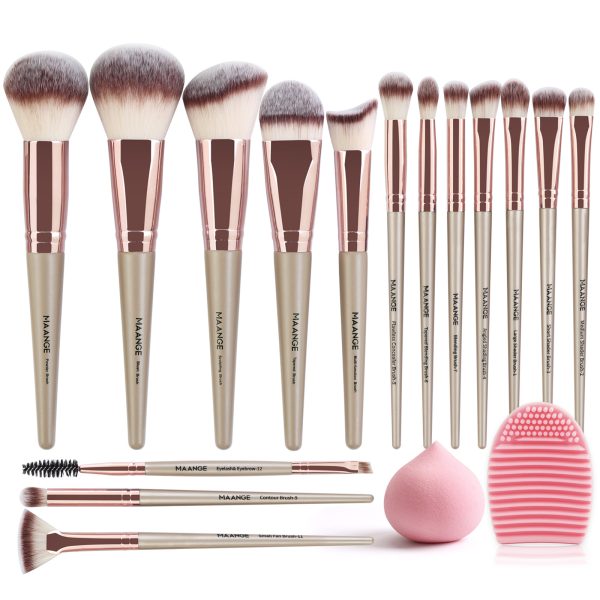 MAANGE 15PCS Cosmetics Brushes Brush Cleaner Powder Puff  Customizable Makeup Tools Professional Makeup Brush Set