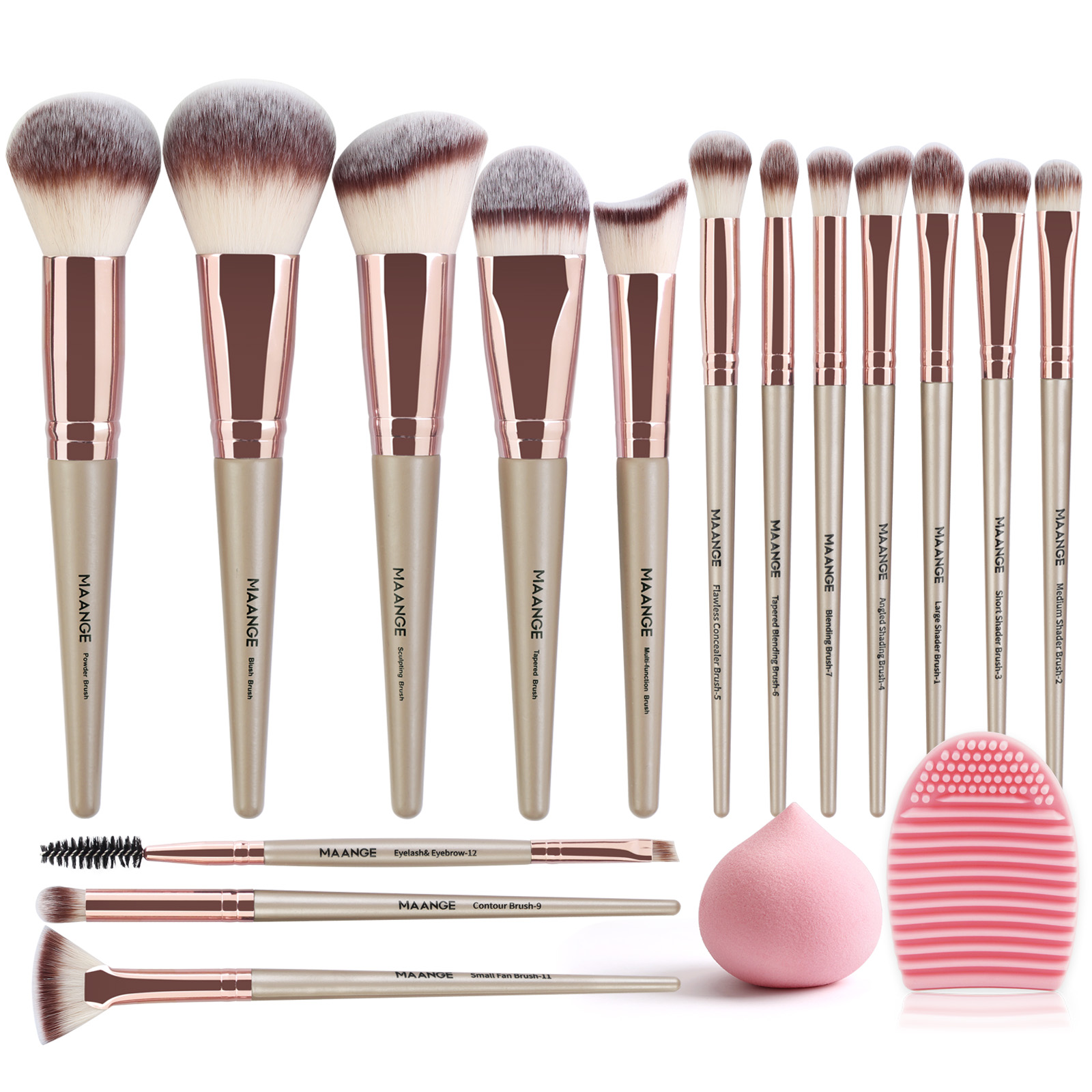 MAANGE 15PCS Cosmetics Brushes Brush Cleaner Powder Puff  Customizable Makeup Tools Professional Makeup Brush Set - 图片 1