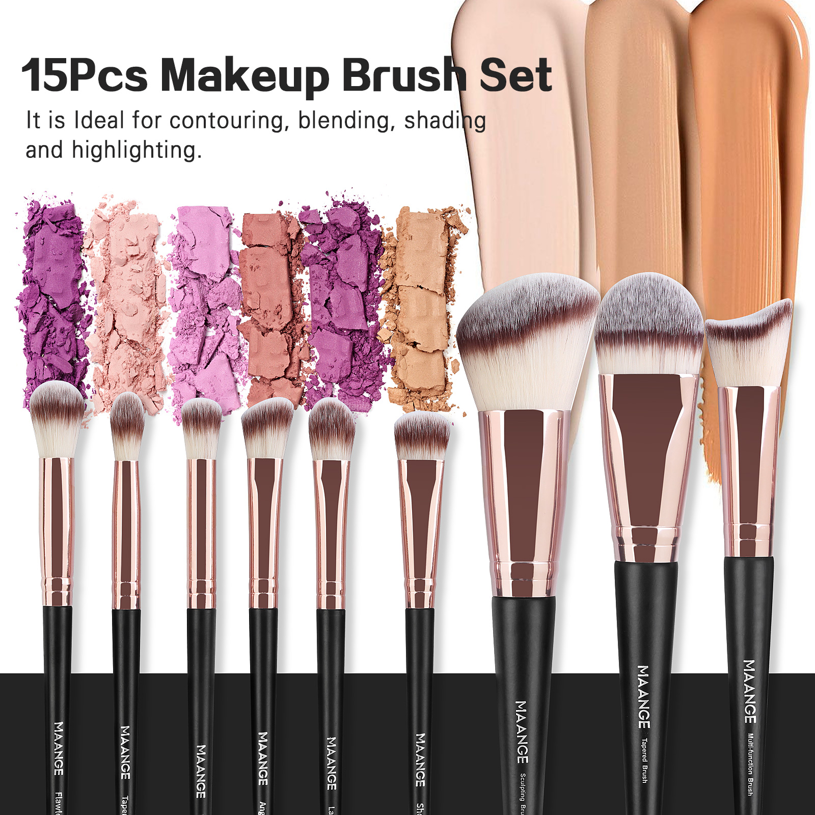 MAANGE Wholesale 15PCS Cosmetics Brushes Brush Cleaner Powder Puff  Customizable Makeup Tools Professional Makeup Brush Set - 图片 2
