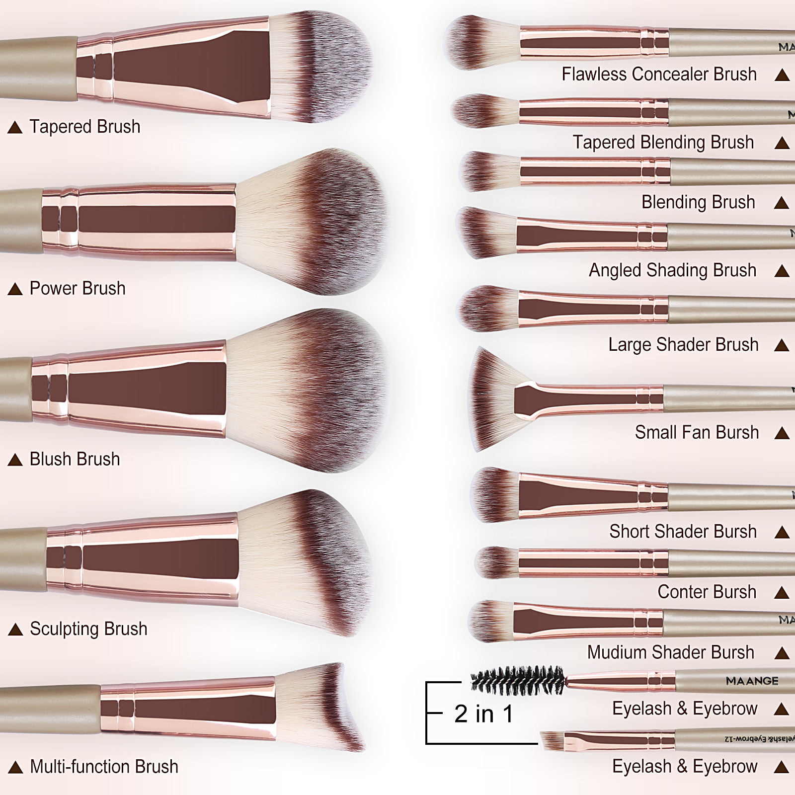 MAANGE 15PCS Cosmetics Brushes Brush Cleaner Powder Puff  Customizable Makeup Tools Professional Makeup Brush Set - 图片 5