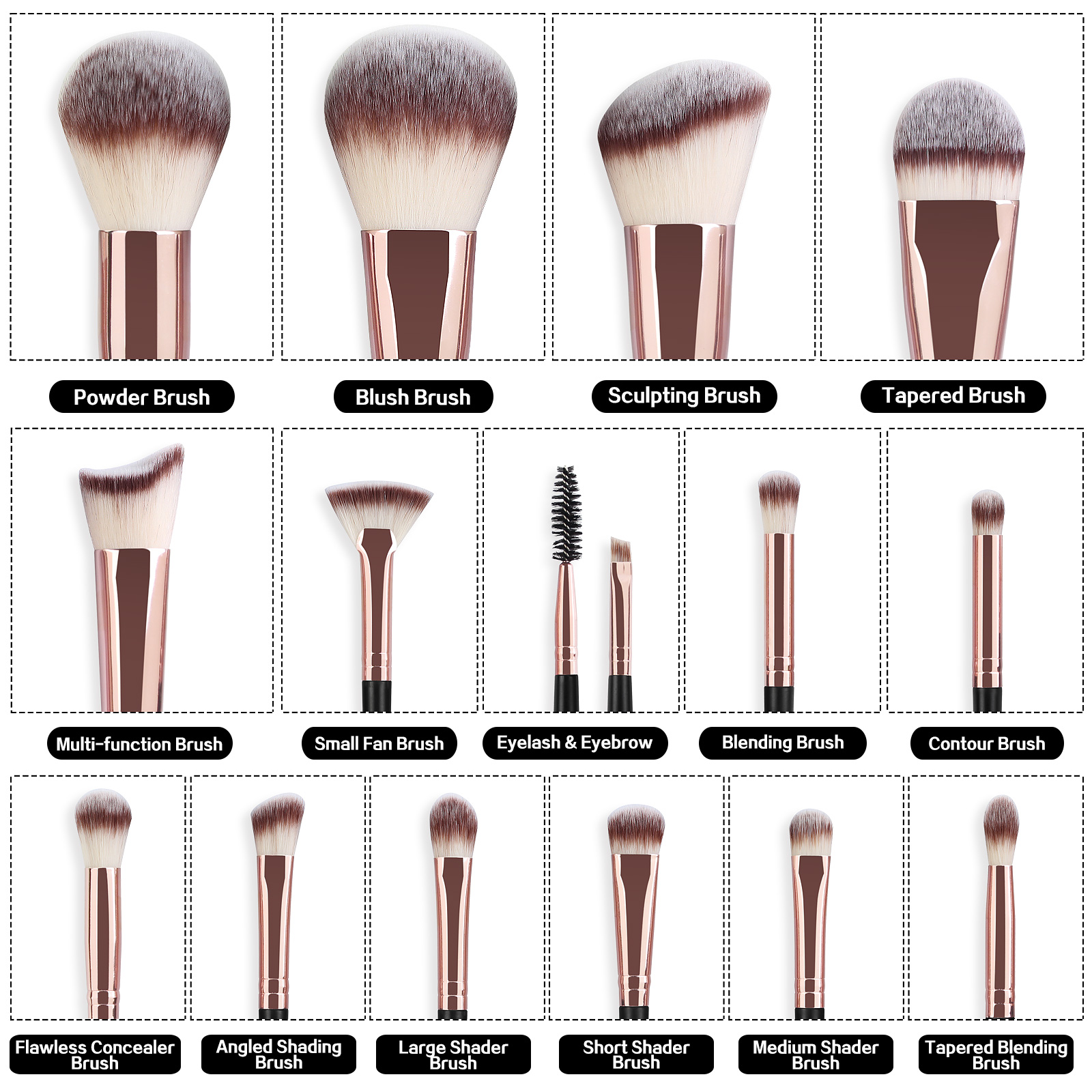 MAANGE Wholesale 15PCS Cosmetics Brushes Brush Cleaner Powder Puff  Customizable Makeup Tools Professional Makeup Brush Set - 图片 5